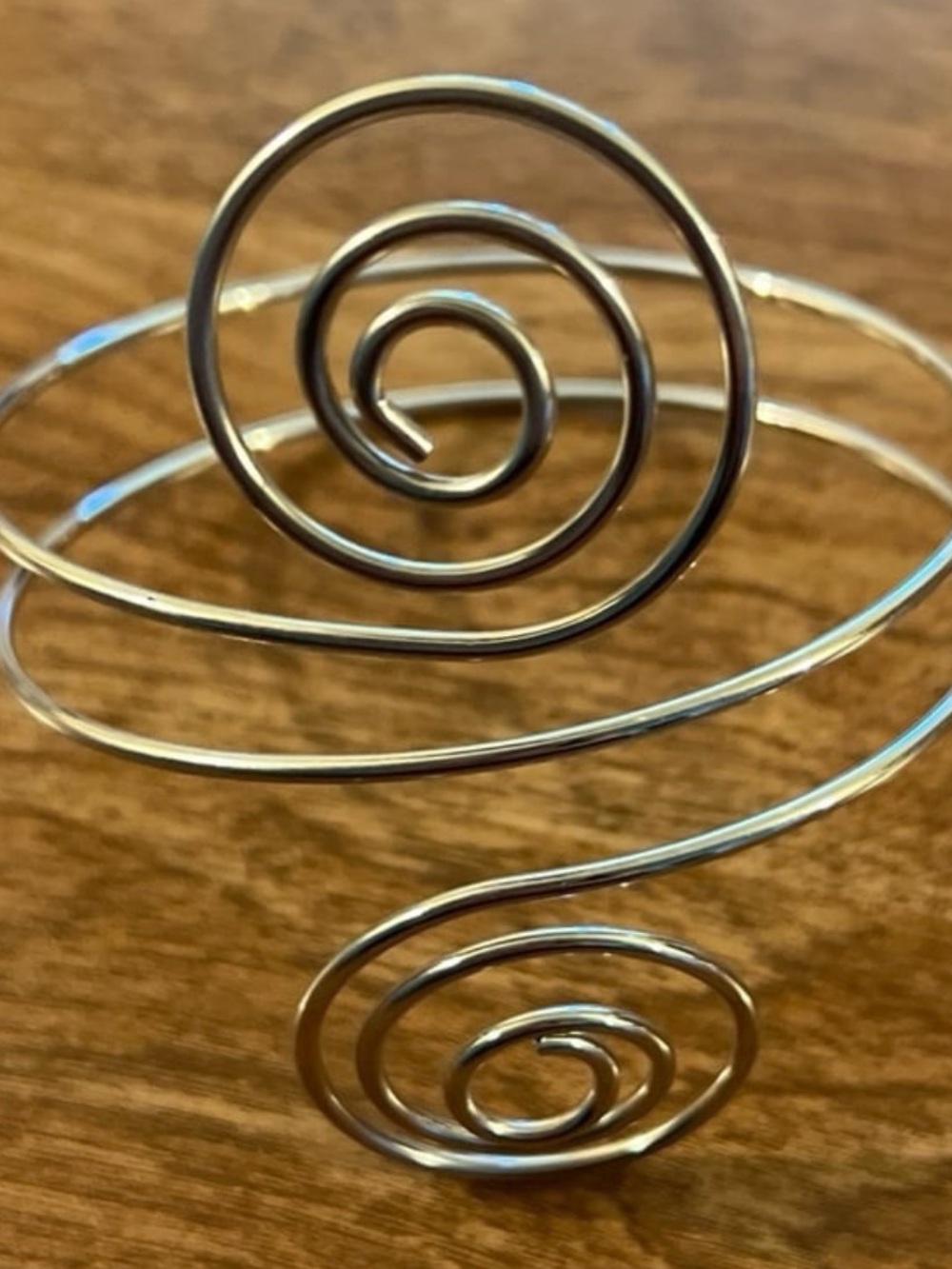 Open Spiral Wire Cuff Bracelet - Silver Tone